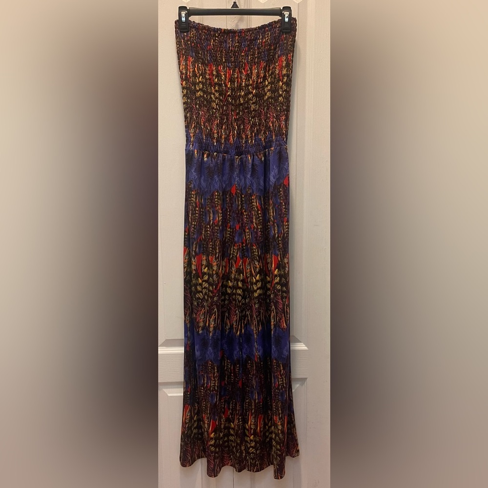 Planet Gold Bright Multi-colored Jumpsuit With Tube Top Bodice Medium